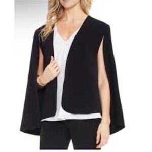 Vince Camuto  Black Classic Office Open Drape Cape Suit Set Jacket Dress Pant 2